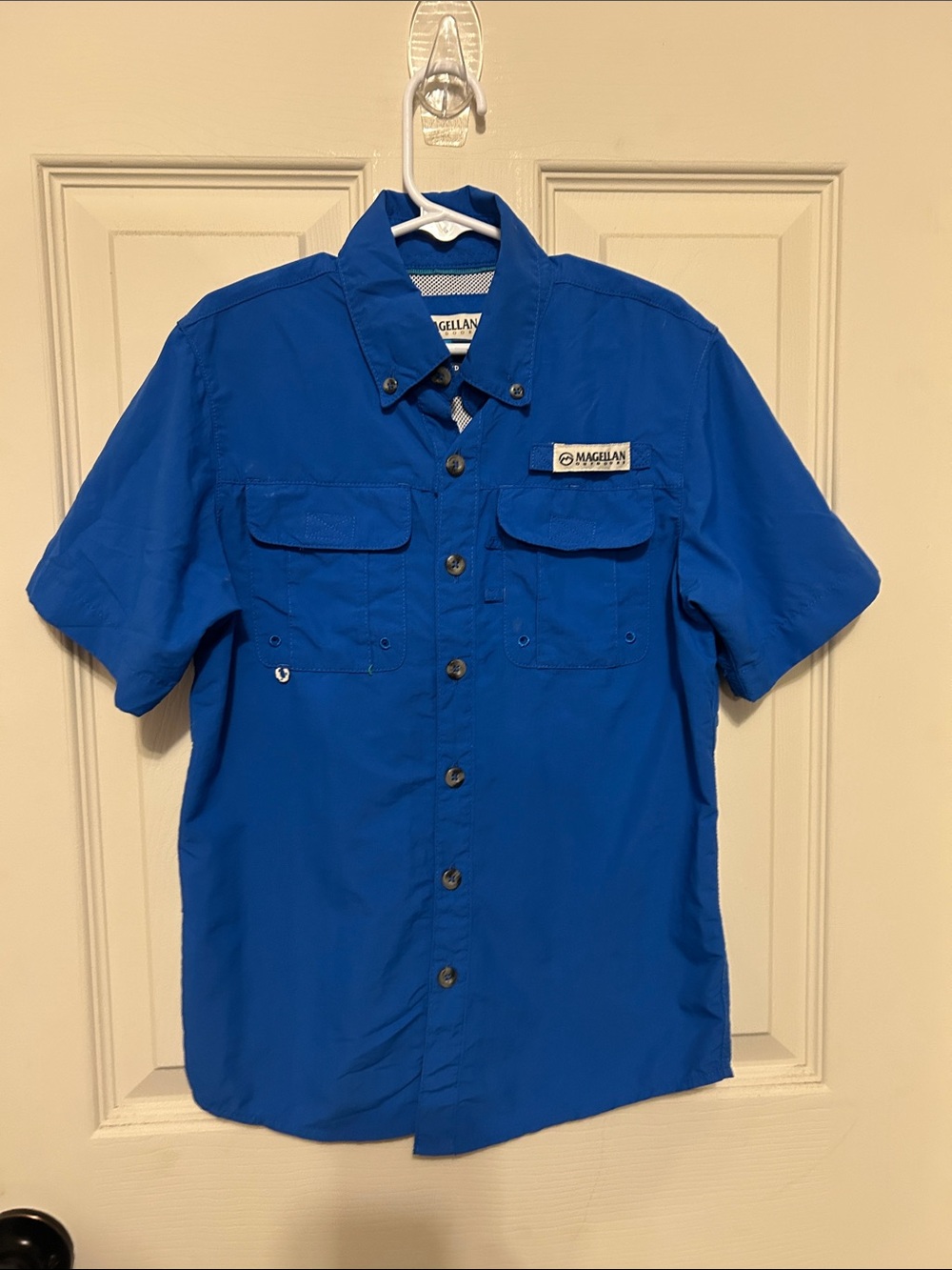 Magellan Outdoors Men's Button-Down Short Sleeve Shirt - Blue